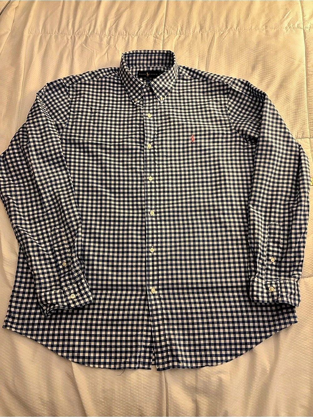 Ralph Lauren Classic Fit Gingham Button Down in Blue & White Like New
